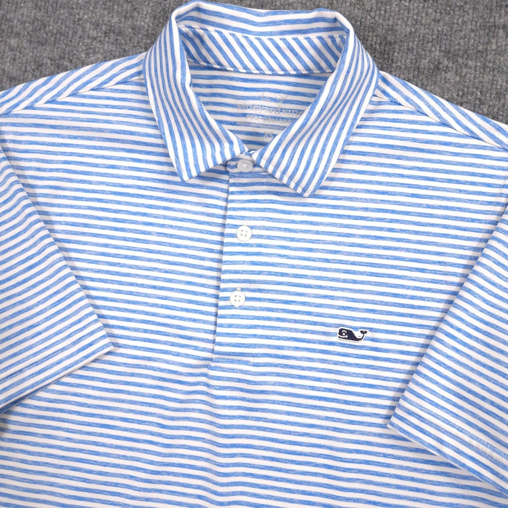 Vineyard Vines Performance Polo Shirt Mens XS Blue White Striped Whale Golf